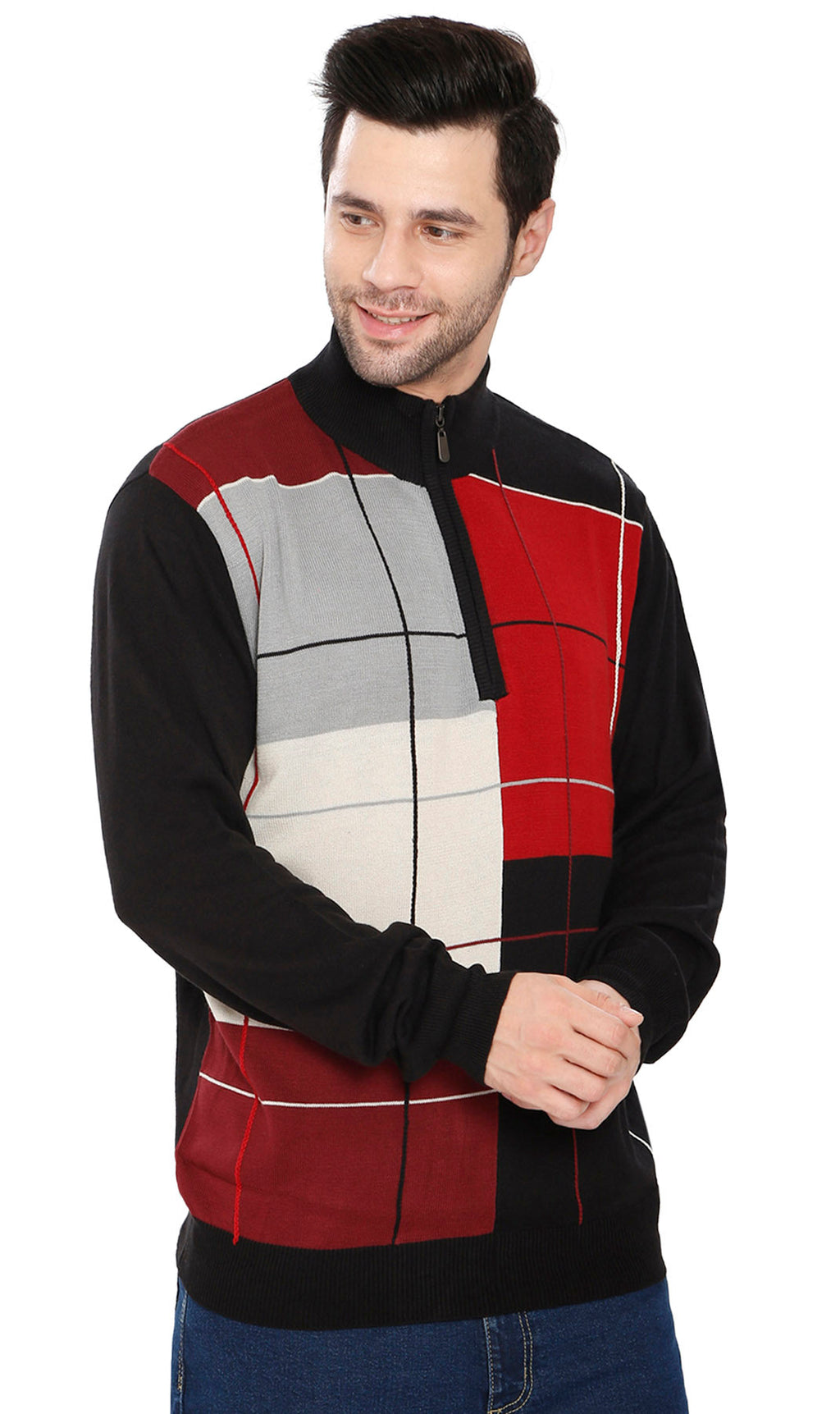 Men's Color Block Quarter Zip Long Sleeve Sweater