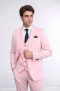 Pink Men's Plain Suit with Vest - Wessi