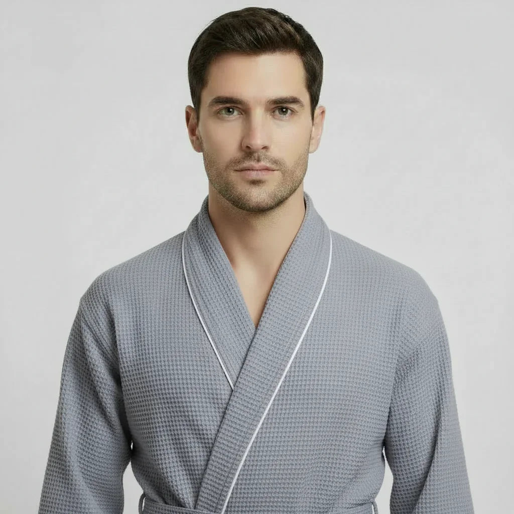 Premium Waffle Piping Robe for Men