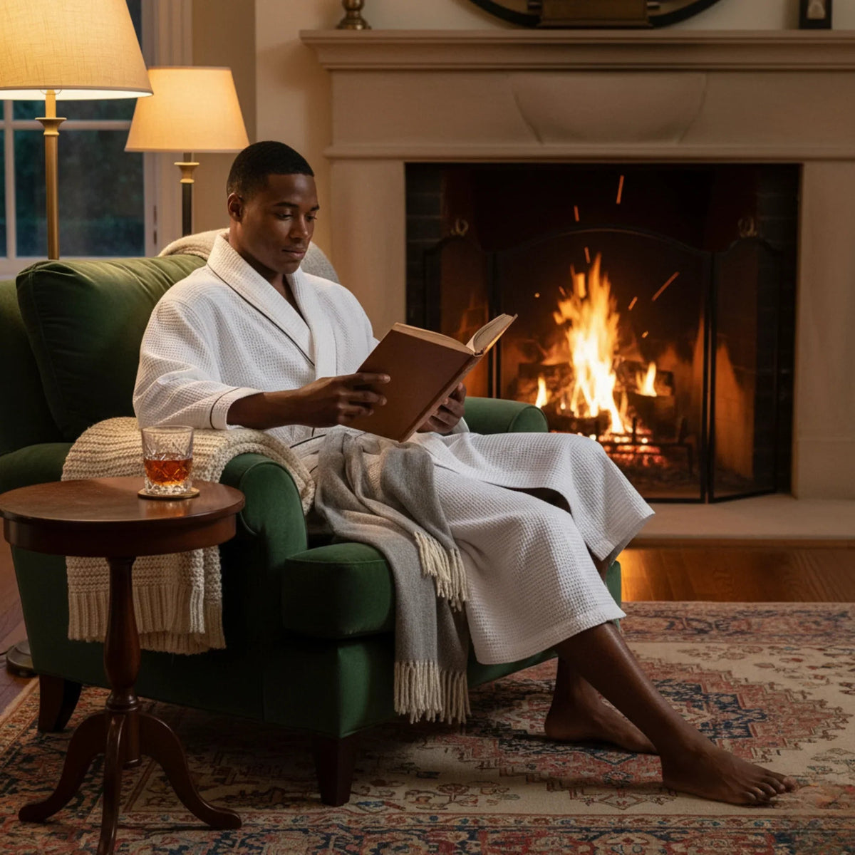 Premium Waffle Piping Robe for Men
