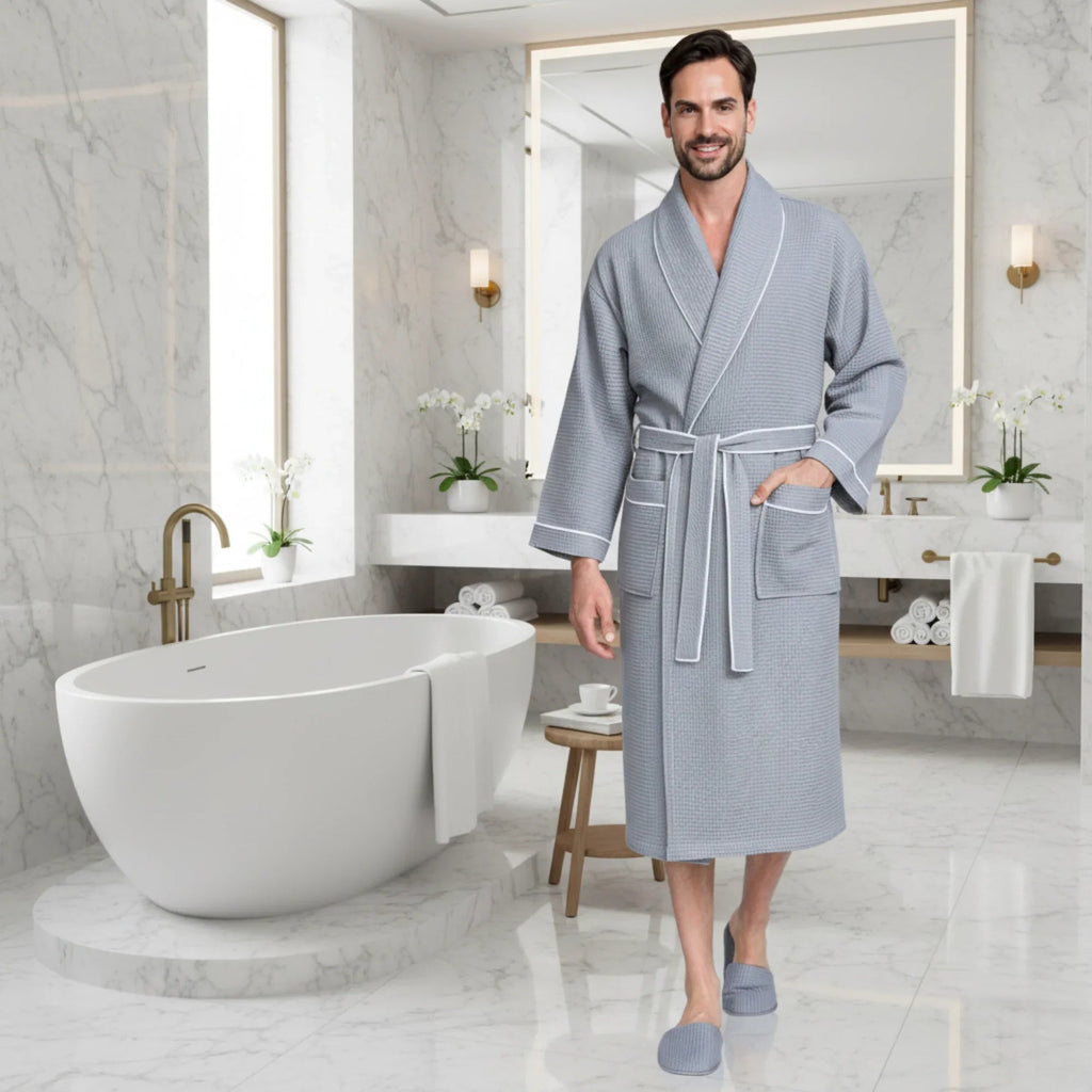 Premium Waffle Piping Robe for Men